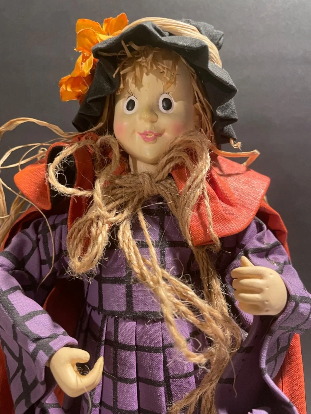 Fabric Mache' Trick or Treating Witch W/ Jack O Lanterns Halloween Decor